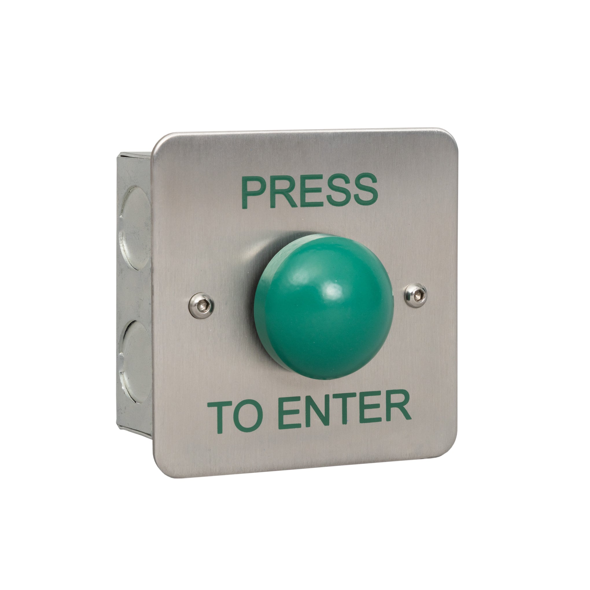 RGL MKOBO-EBGB/PTENTER Metal Green Dome ' Press To Enter' Button Stainless Steel