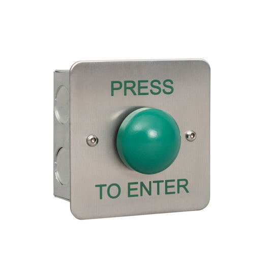 RGL MKOBO-EBGB/PTENTER Metal Green Dome ' Press To Enter' Button Stainless Steel
