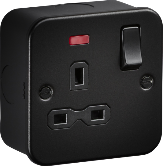 Knightsbridge MR7000NTB 1 Gang 13A DP Switched Socket with Neon Metal Clad Textured Black