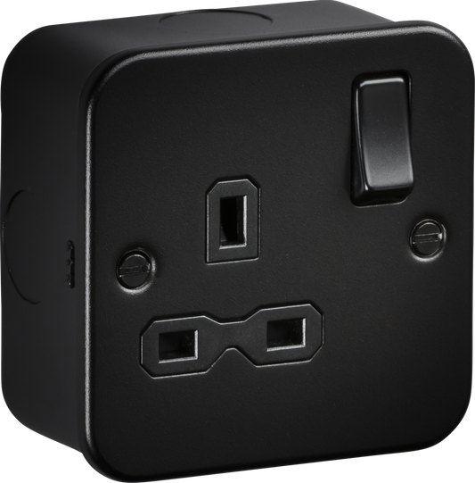 Knightsbridge MR7000TB 1 Gang 13A DP Switched Socket Metal Clad Textured Black