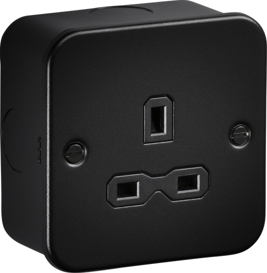 Knightsbridge MR7000UTB 1 Gang 13A Unswitched Socket Metal Clad Textured Black