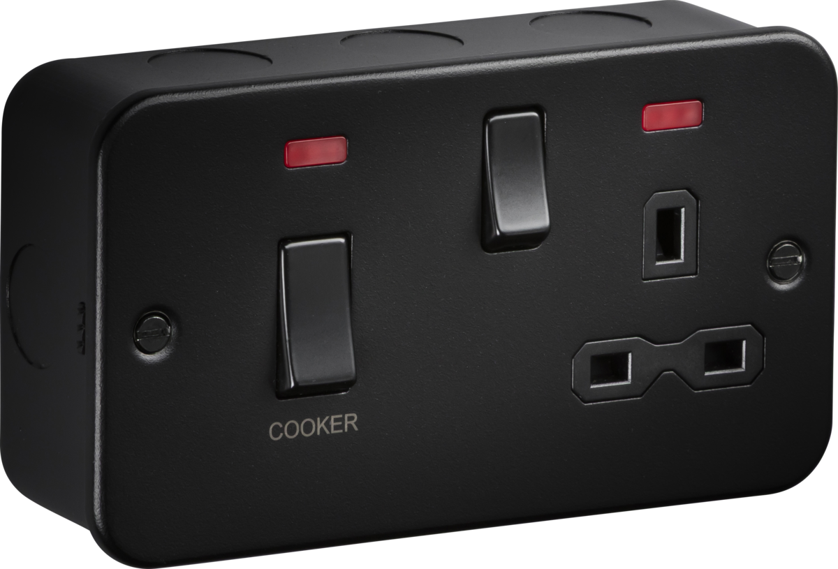 Knightsbridge MR8333NTB 2 Gang 45A DP Cooker Control Unit with Neon Metal Clad Textured Black