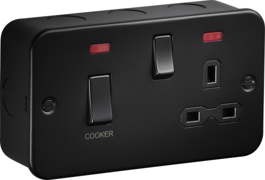 Knightsbridge MR8333NTB 2 Gang 45A DP Cooker Control Unit with Neon Metal Clad Textured Black