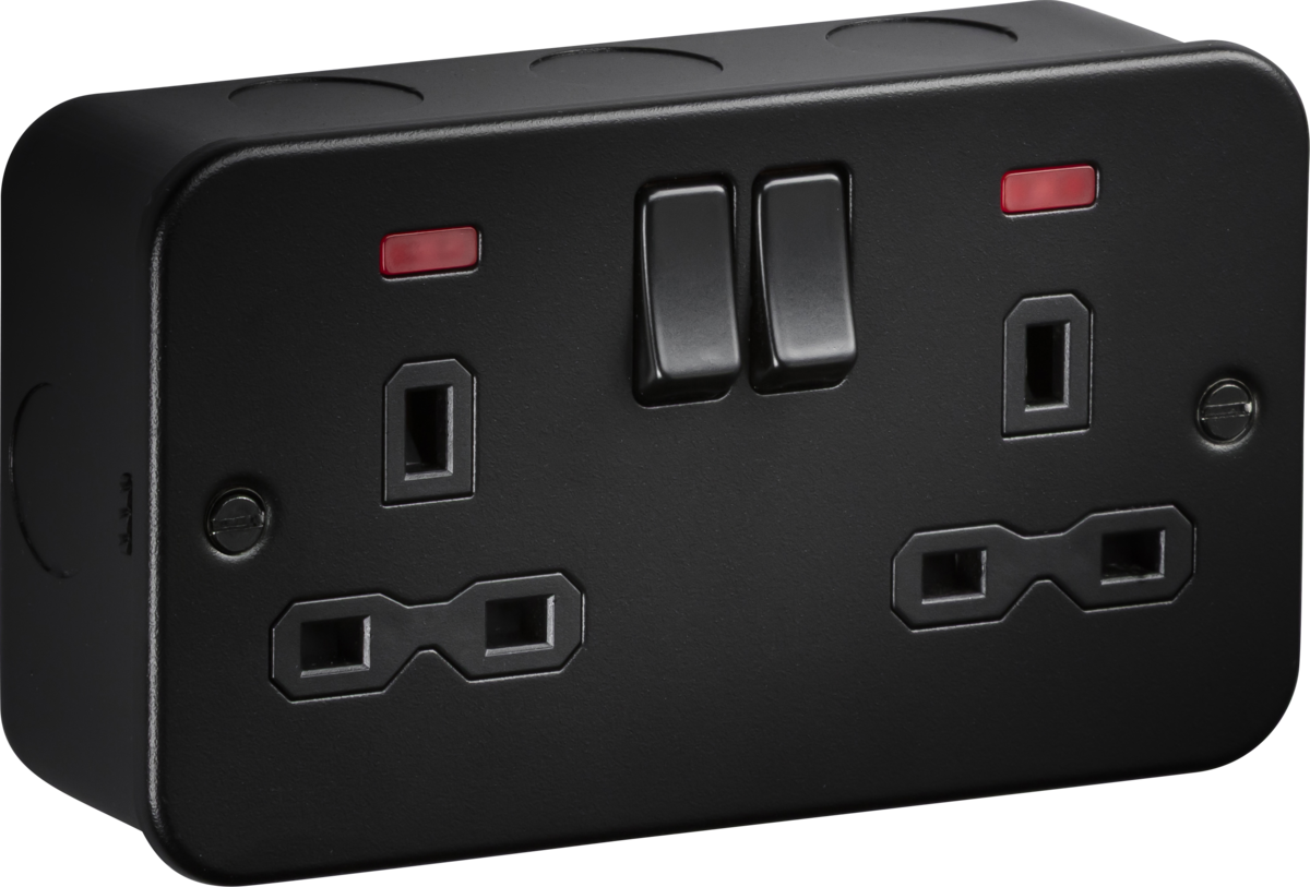 Knightsbridge MR9000NTB 2 Gang 13A DP Switched Socket with Neon Metal Clad Textured Black