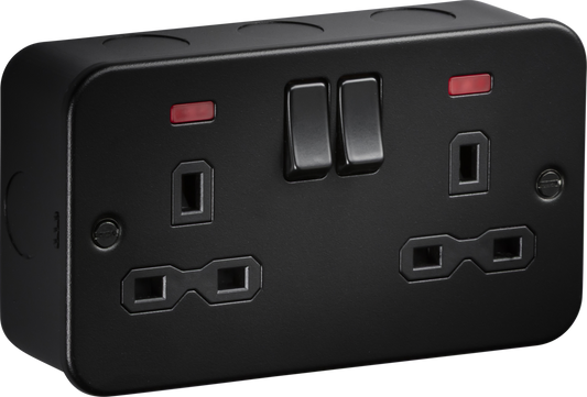 Knightsbridge MR9000NTB 2 Gang 13A DP Switched Socket with Neon Metal Clad Textured Black