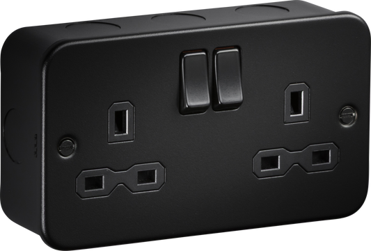 Knightsbridge MR9000TB 2 Gang 13A DP Switched Socket Metal Clad Textured Black