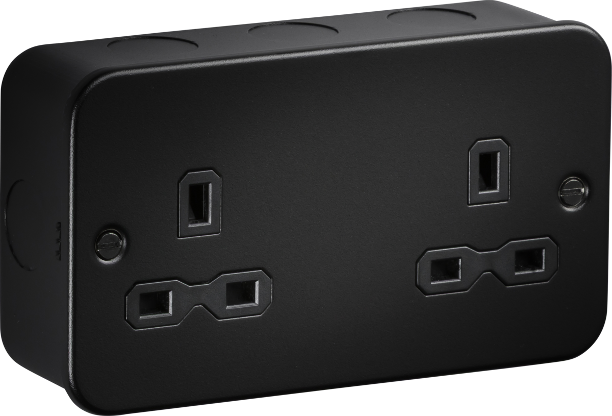 Knightsbridge MR9000UTB 2 Gang 13A Unswitched Socket Metal CladTextured Black