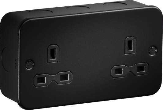 Knightsbridge MR9000UTB 2 Gang 13A Unswitched Socket Metal CladTextured Black