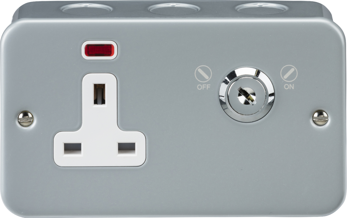 Knightsbridge M9LOCKN 1 Gang 13A DP Lockable Socket with Neon Metal Clad