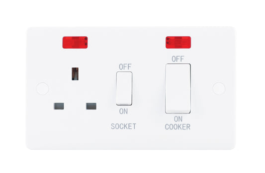 Niglon NCC45DPN 2 Gang 45A DP Cooker Control Unit with Neon White Moulded