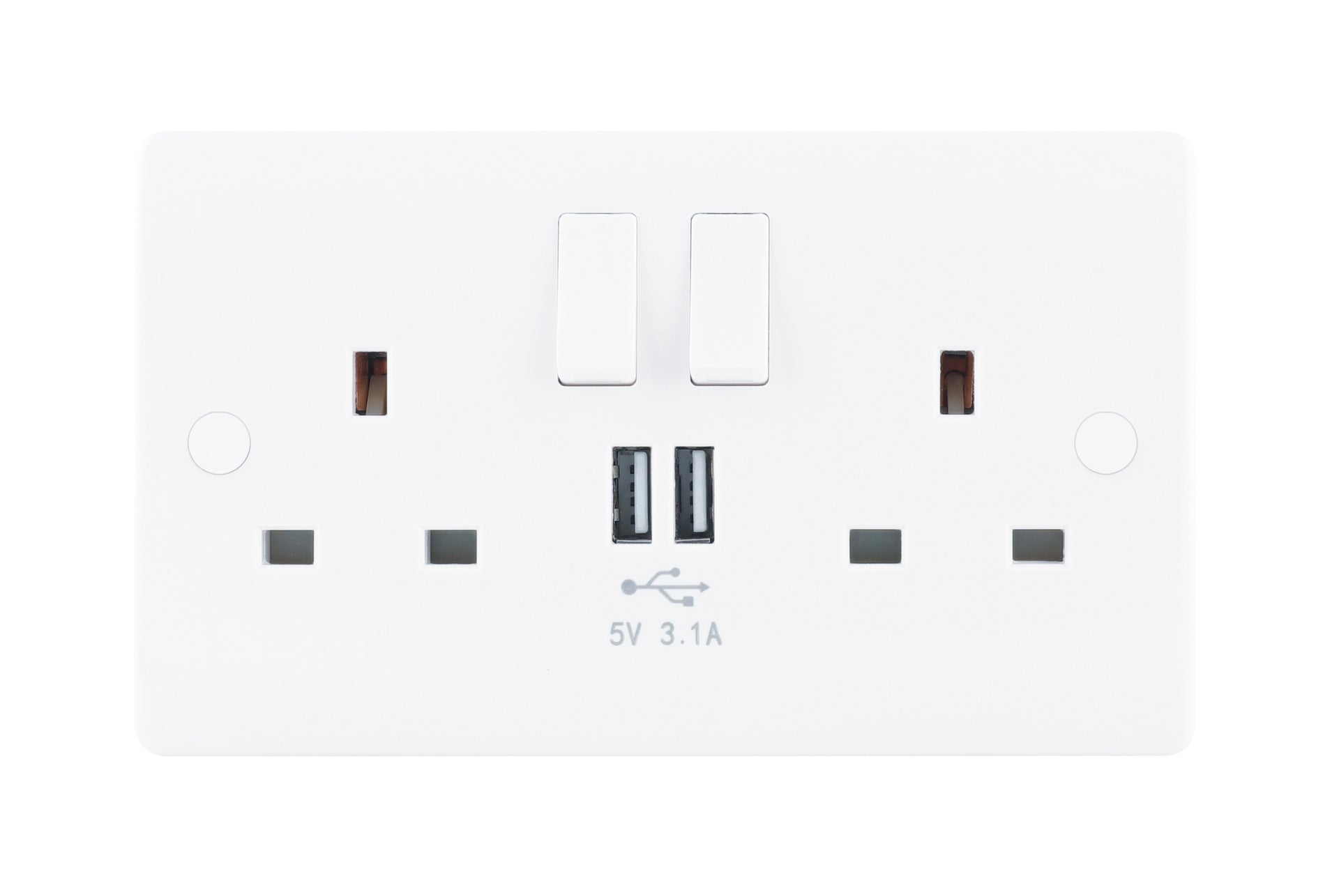 Niglon NS132USB-3 2 Gang 13A 3.1A Switched USB Socket White Moulded