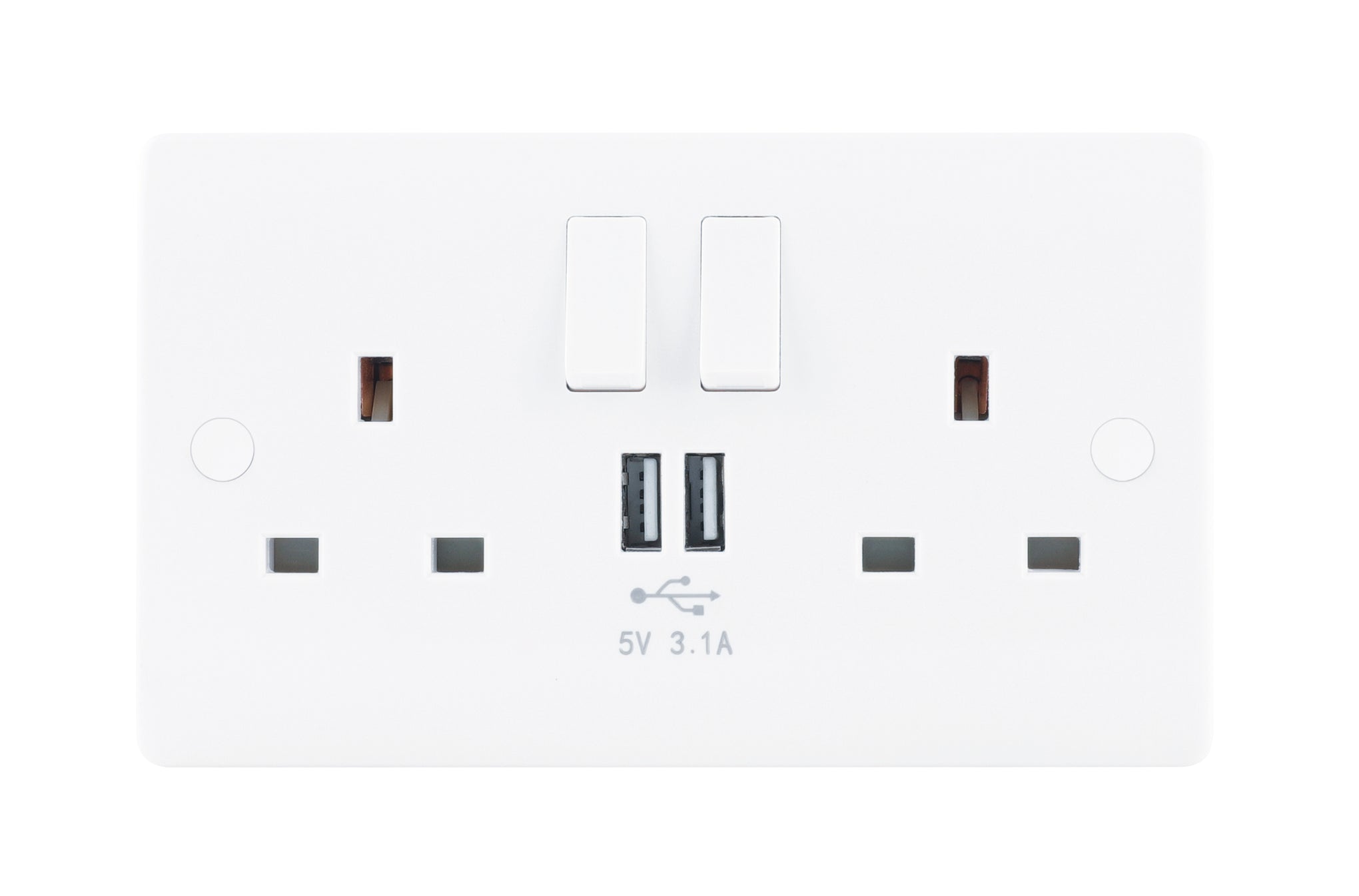 Niglon NS132USB-3 2 Gang 13A 3.1A Switched USB Socket White Moulded