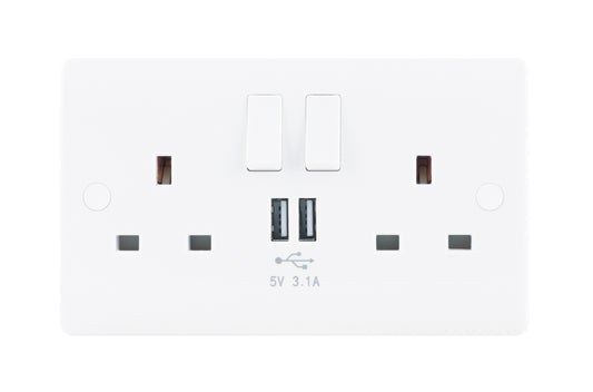 Niglon NS132USB-3 2 Gang 13A 3.1A Switched USB Socket White Moulded