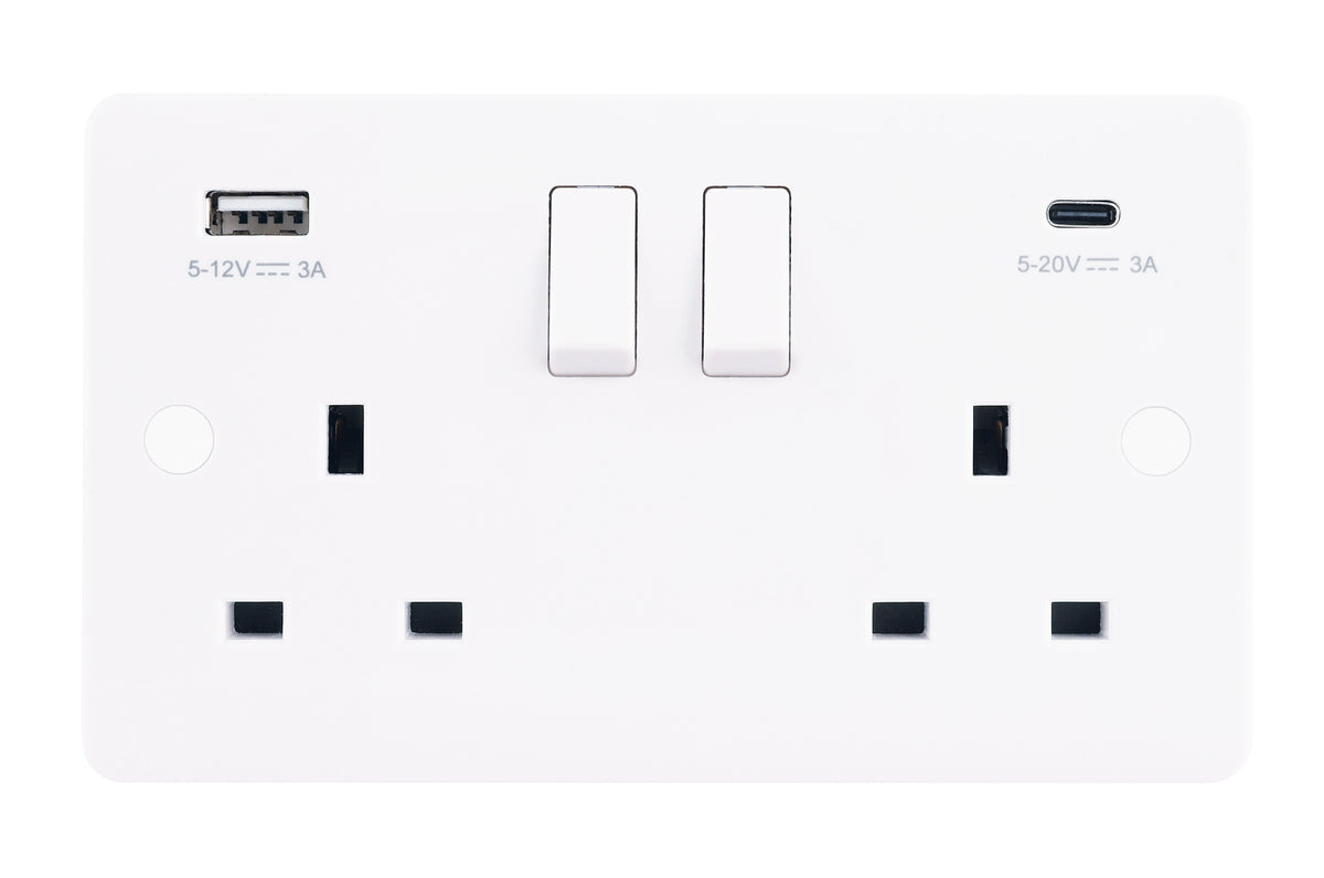 Click Usb Socket Niglon NS132USB-45 2 Gang 13A 4.1A Type A + C Switched USB Socket Whit ...