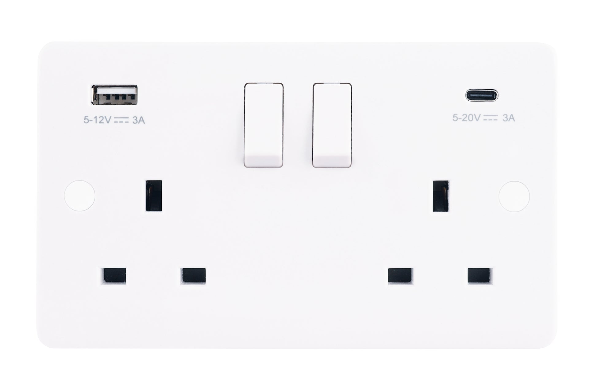 Niglon NS132USB-45 2 Gang 13A 4.1A Type A + C Switched USB Socket White Moulded