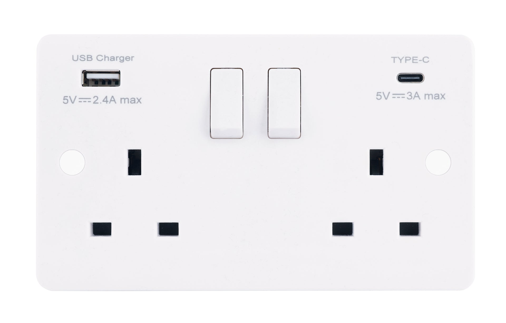 Niglon NS132USB-4C 2 Gang 13A 45W Type A + C Switched USB Socket White Moulded
