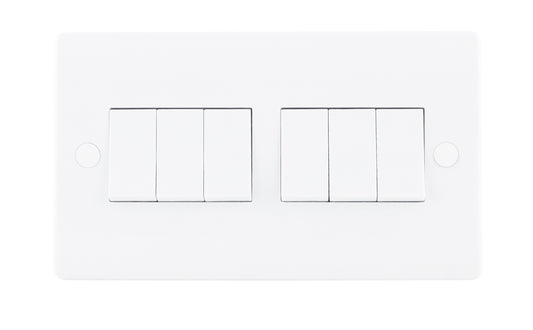 Niglon NSP662 6 Gang 2 Way Switch White Moulded