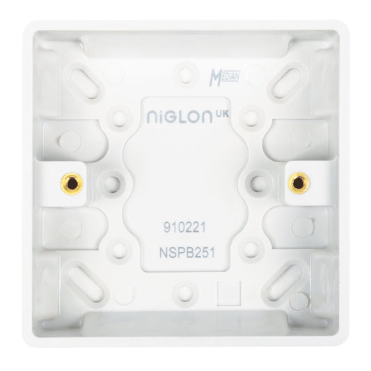 Niglon NSPB251 1 Gang 25mm Pattress White Moulded