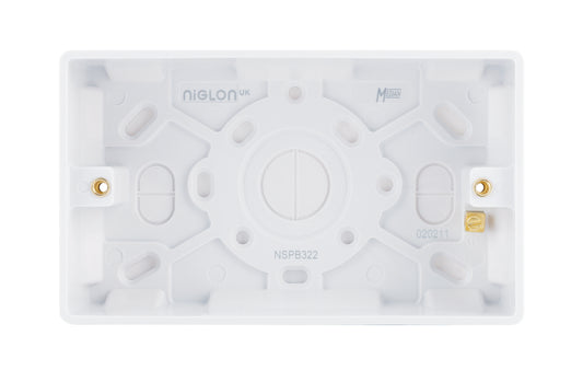 Niglon NSPB322 2 Gang 32mm Pattress White Moulded