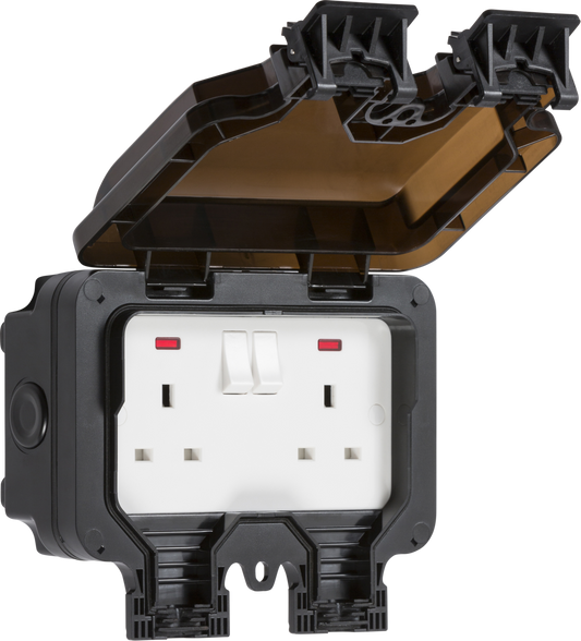 Knightsbridge OP9N 2 Gang 13A DP Switched Socket with Neon IP66