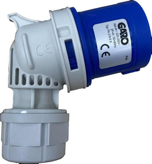 Garo PA216-6S 16A 3P 240V Angled Plug IP44 Blue