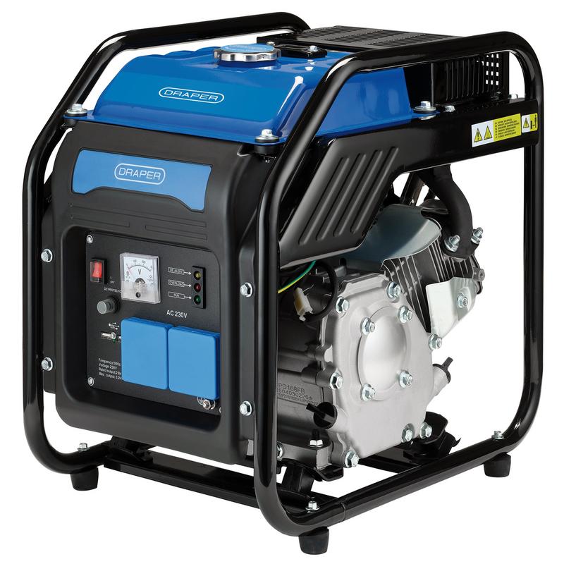 Draper PG3000DI 3.2KW 5L Open Frame Petrol Inverter Generator Black & Blue