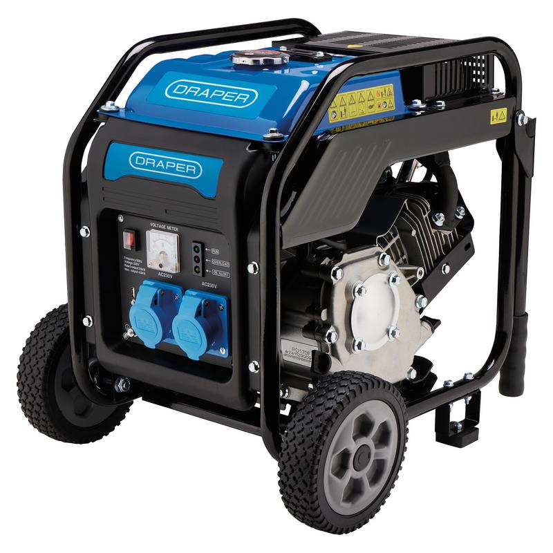 Draper PG4000 4KW 5L Open Frame Petrol Inverter Generator Black & Blue