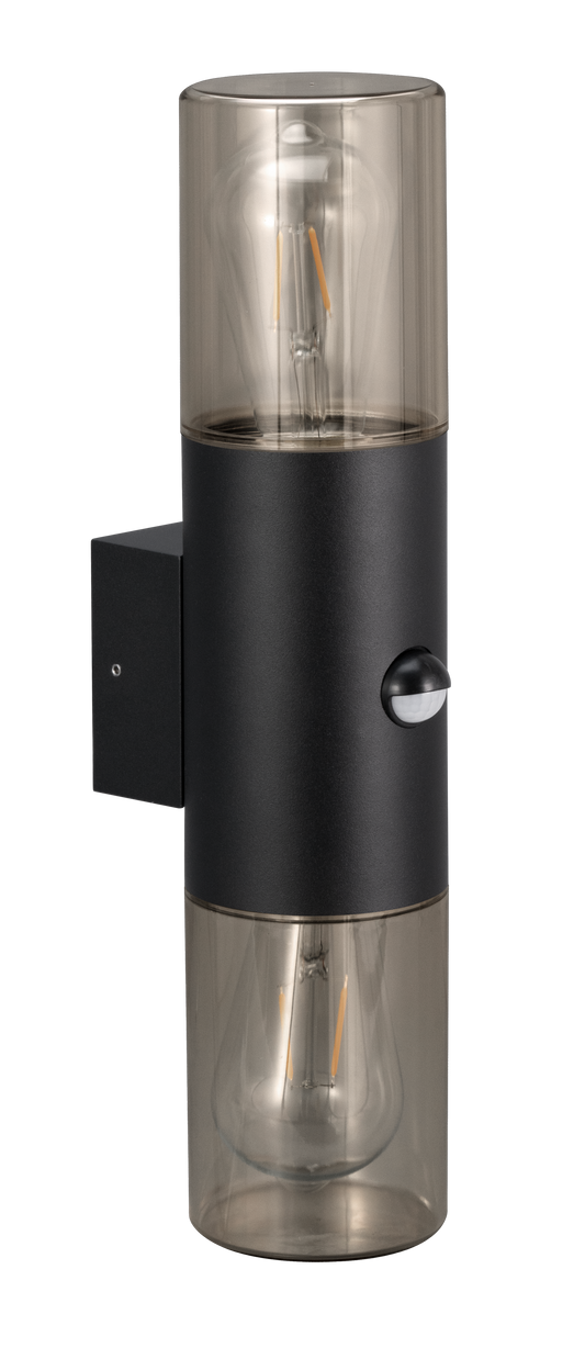 Kosnic POP-BLK/S Poplar E27 Modern Tubular Up / Down Wall Lantern with Sensor IP65 Black