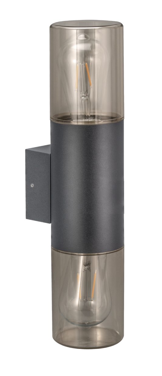 Kosnic POP-GRY Poplar E27 Modern Tubular Up / Down Wall Lantern IP65 Grey