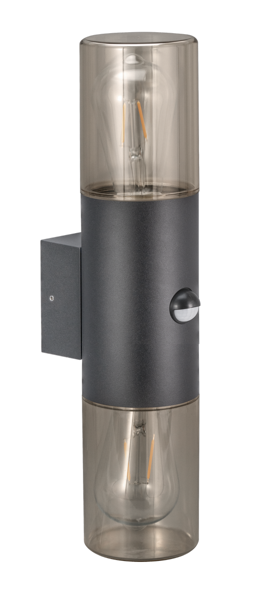 Kosnic POP-GRY/S Poplar E27 Modern Tubular Up / Down Wall Lantern with Sensor IP65 Grey