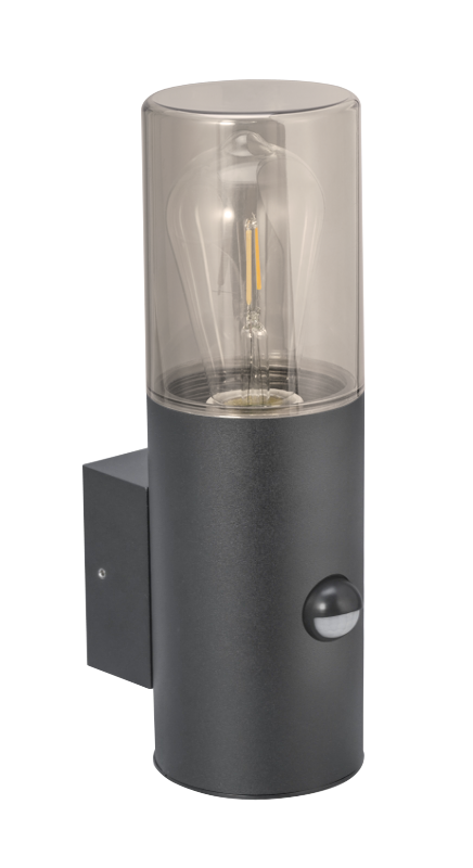 Kosnic POPU-GRY/S Poplar E27 Modern Tubular Wall Lantern with Sensor IP65 Grey