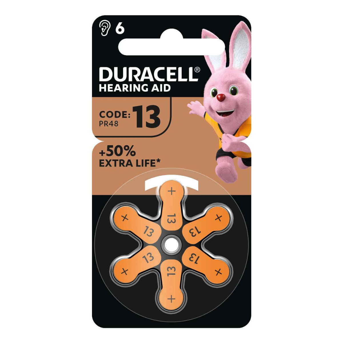 Duracell PR48 Type 13 Hearing Aid Batteries 6 Pack