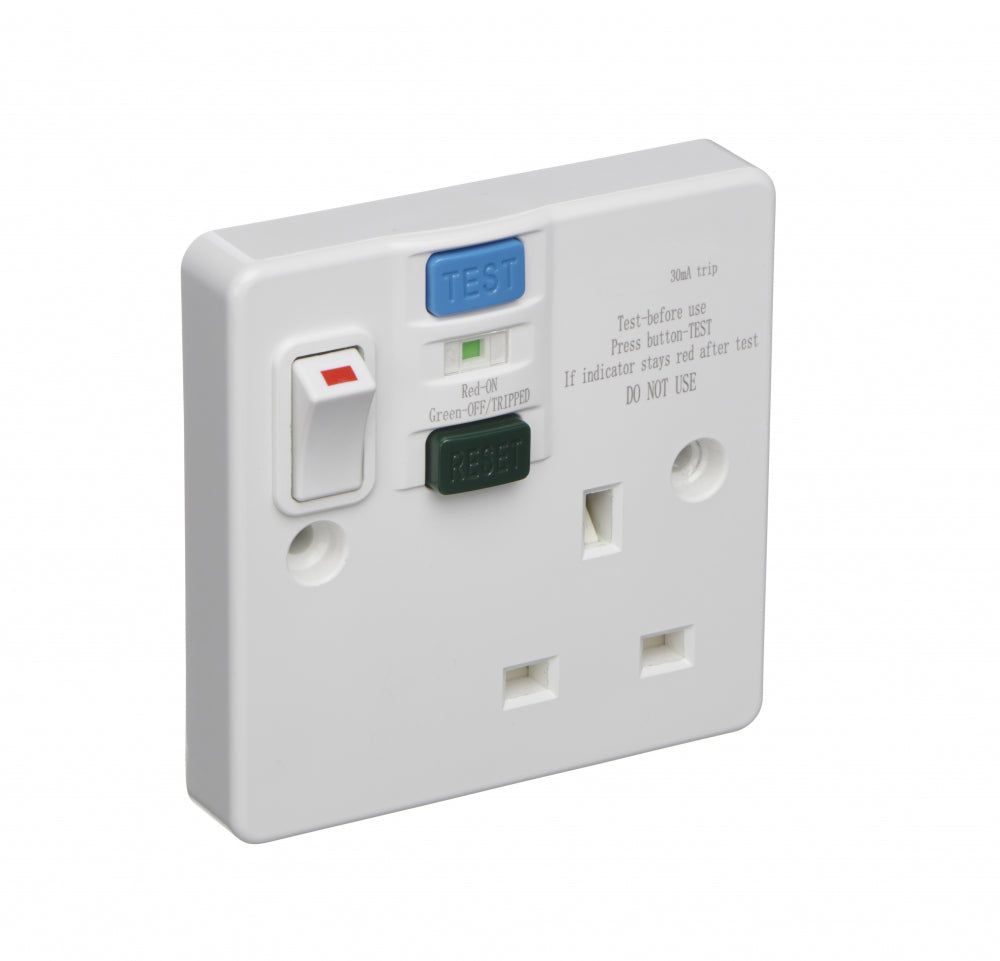 Switchtec PRCD13A1G SCL 1 Gang 13A Switched RCD Socket White Moulded