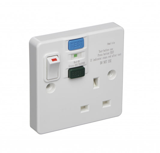 Switchtec PRCD13A1G SCL 1 Gang 13A Switched RCD Socket White Moulded