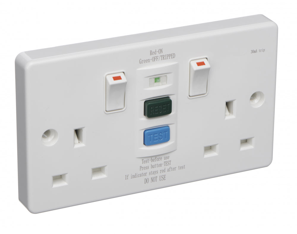 Switchtec PRCD13A2G SCL 2 Gang 13A Switched RCD Socket White Moulded