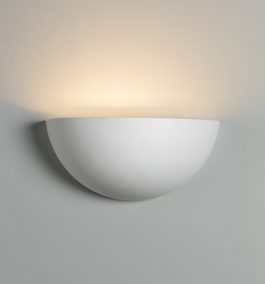 Knightsbridge PWL8 E14 Curved Uplighter Wall Light White Plaster