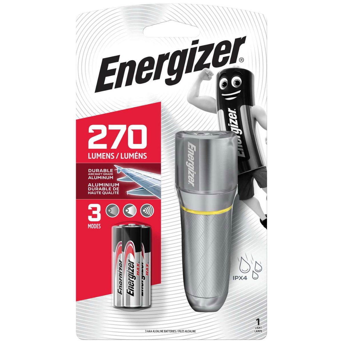 Energizer VISIONHD270 270LM LED Vision HD Metal Torch + 3 x AAA Batteries