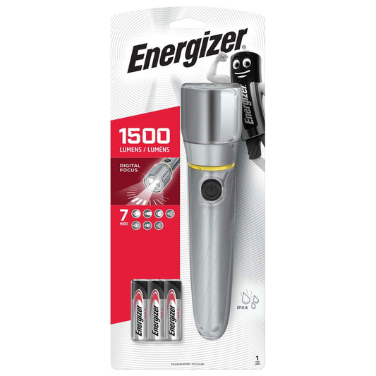 Energizer VISIONHD1500 1500LM Vision HD Metal LED Torch + 6 x AA Batteries