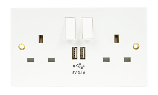 Niglon S132USB-3 2 Gang 13A 3.1A USB Socket White Moulded