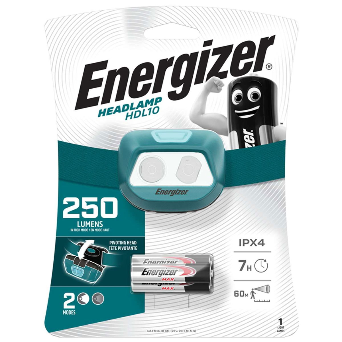 Energizer HDL10 250LM LED Headlight + 3 x AAA Batteries