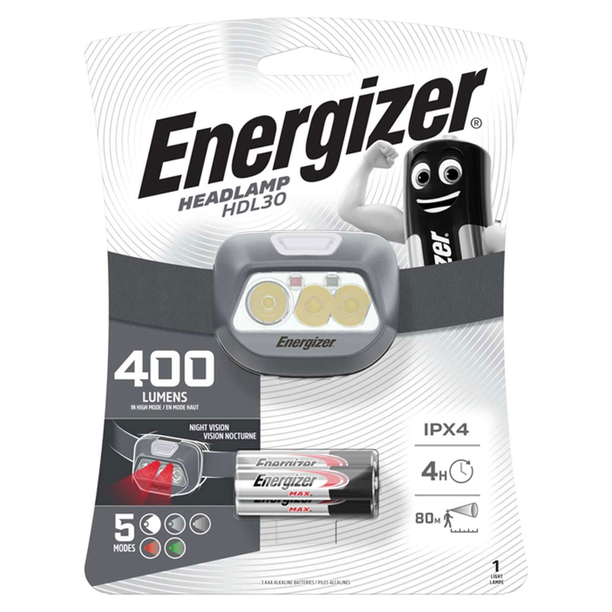 Energizer HDL30 400 Lumen LED Headlight + 3 x AAA Batteries