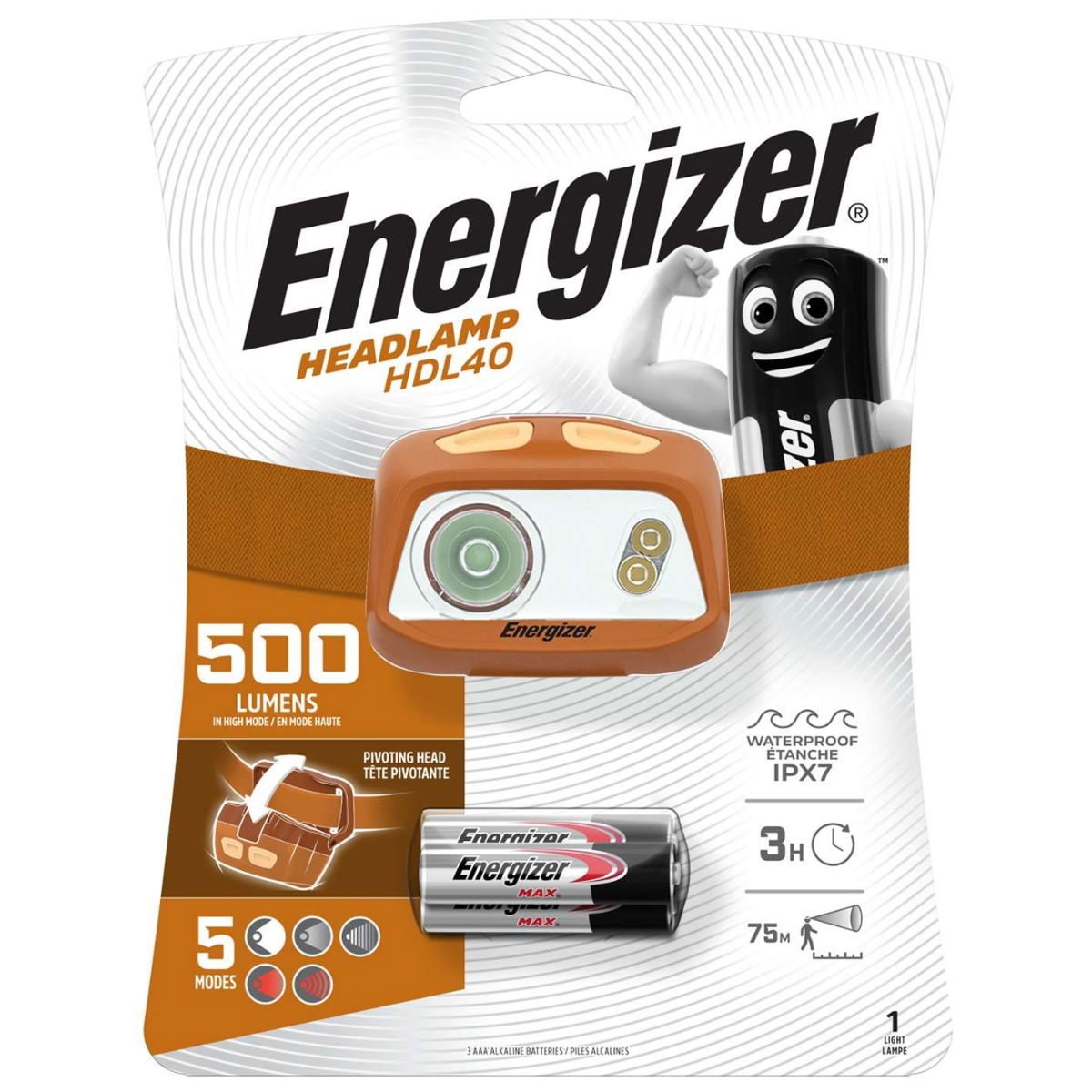 Energizer HDL40 500 Lumen LED Headlamp + 3 x AAA Batteries