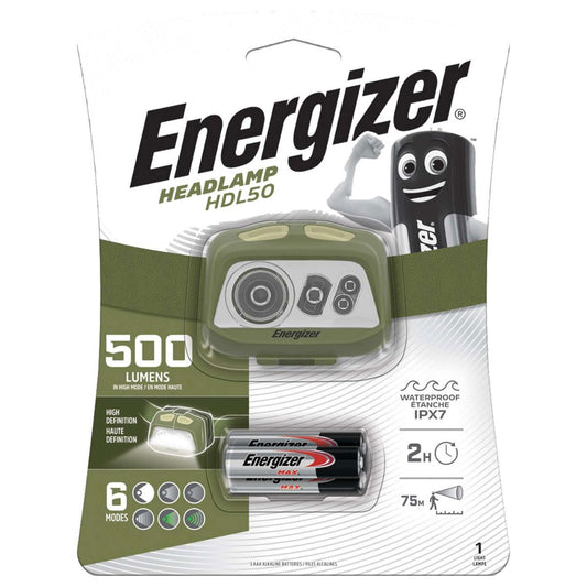 Energizer HDL50 500 Lumen LED Headlamp + 3 x AAA Batteries