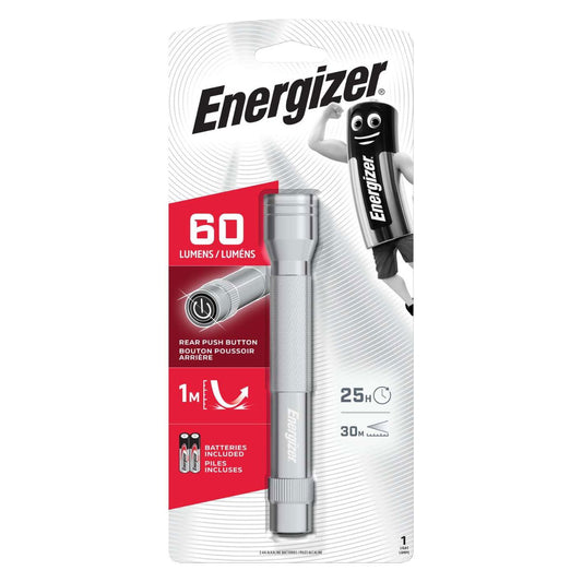 Energizer TORCH60 60LM New Metal LED Torch + 2 x AA Batteries