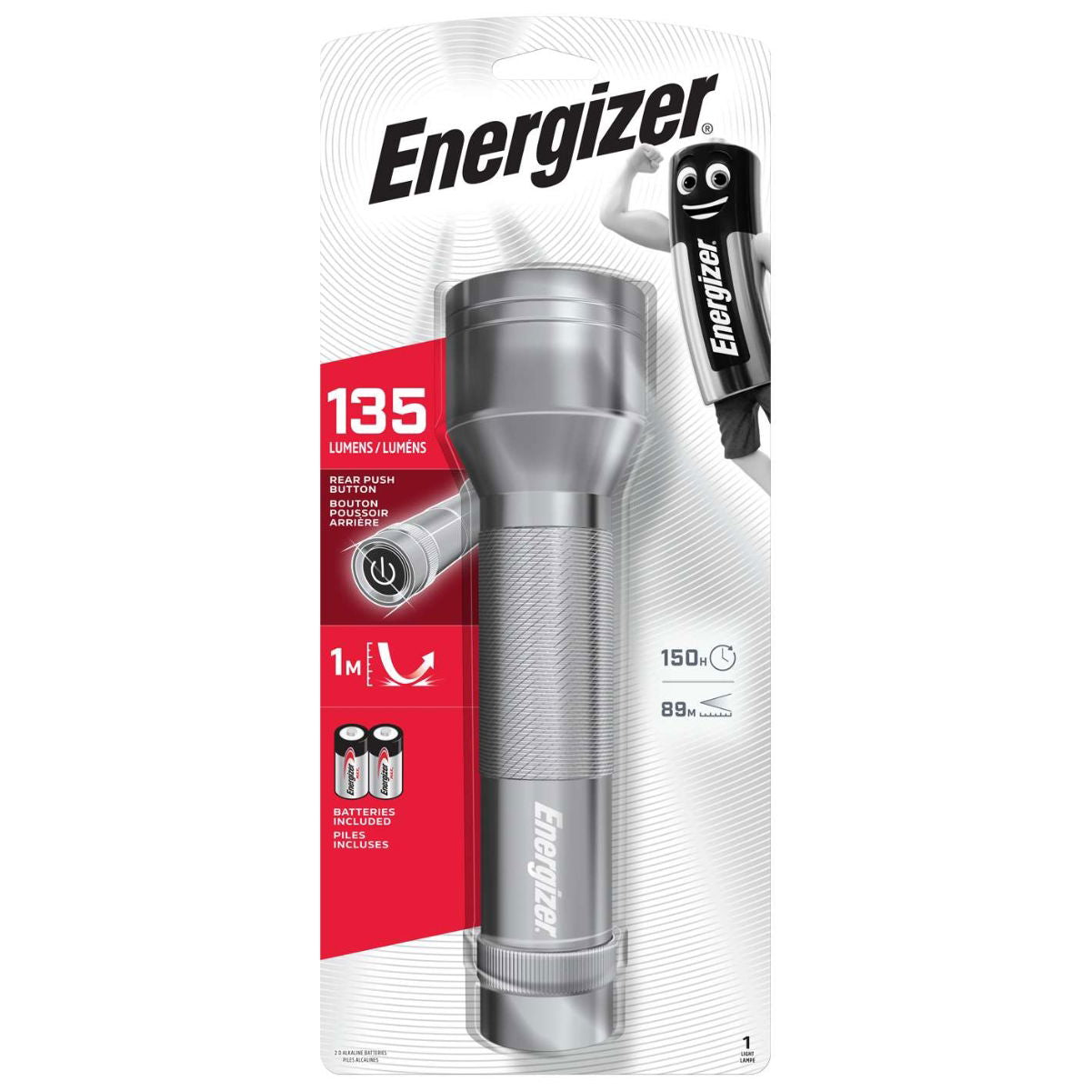 Energizer VAL135 135LM Value Metal 2D Torch + 2 x D Size Batteries
