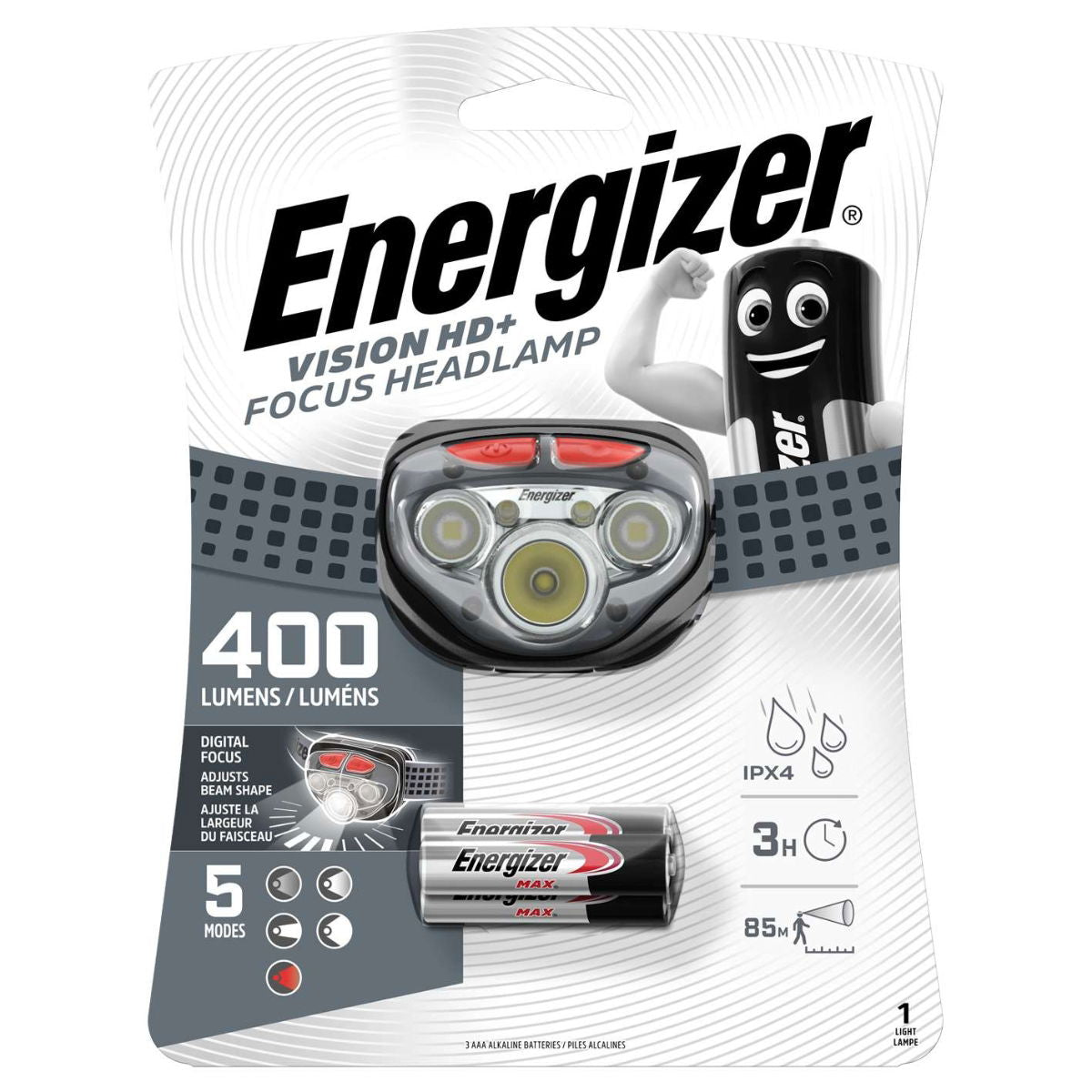 Energizer VISIONHDF400 400LM Vision HD+ Focus LED Headlight + 3 x AAA Batteries