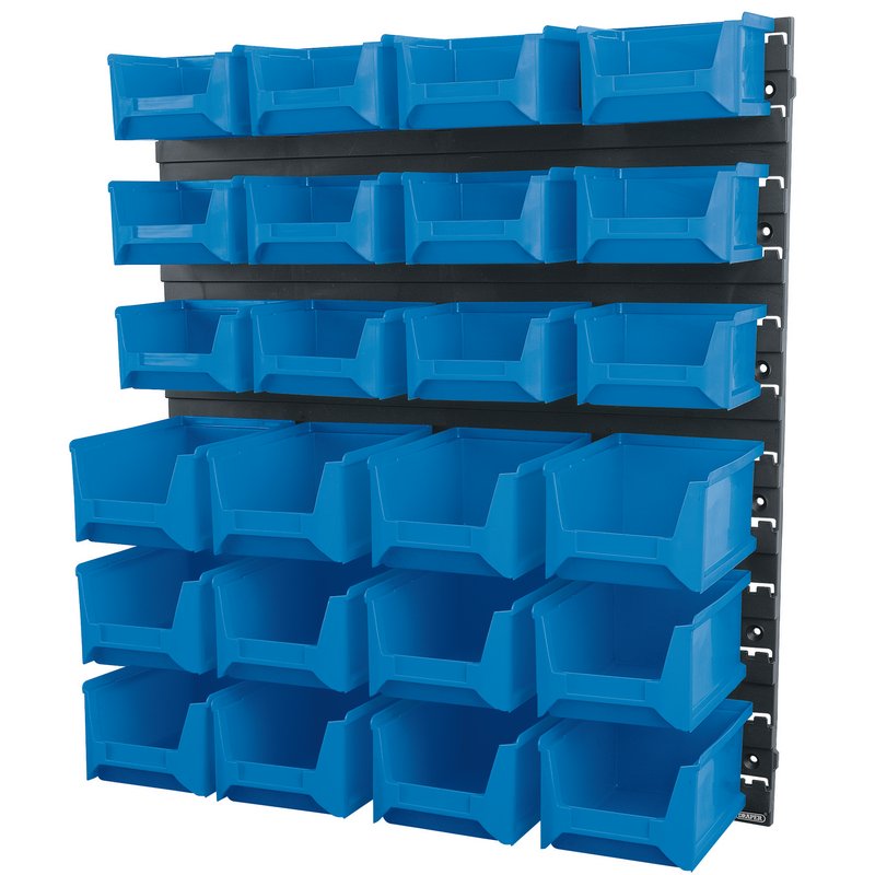 Draper SBB24C 24 Bin Wall Storage Unit with Small & Medium Bins Black & Blue