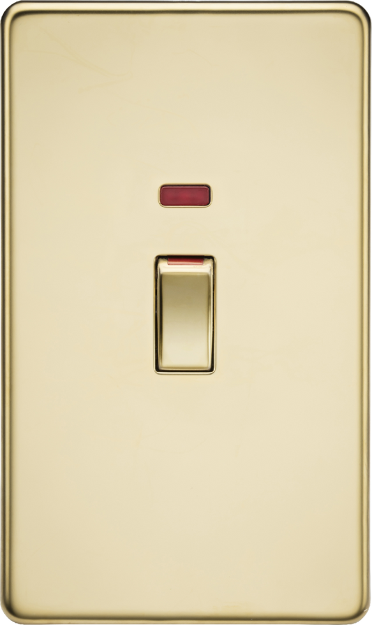 Knightsbridge SF82MNPB 2 Gang 45A DP Switch with Neon Polished Brass