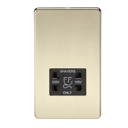 Knightsbridge SF8900PB Dual Voltage 115/230V 20VA Shaver Socket Polished Brass Black Insert