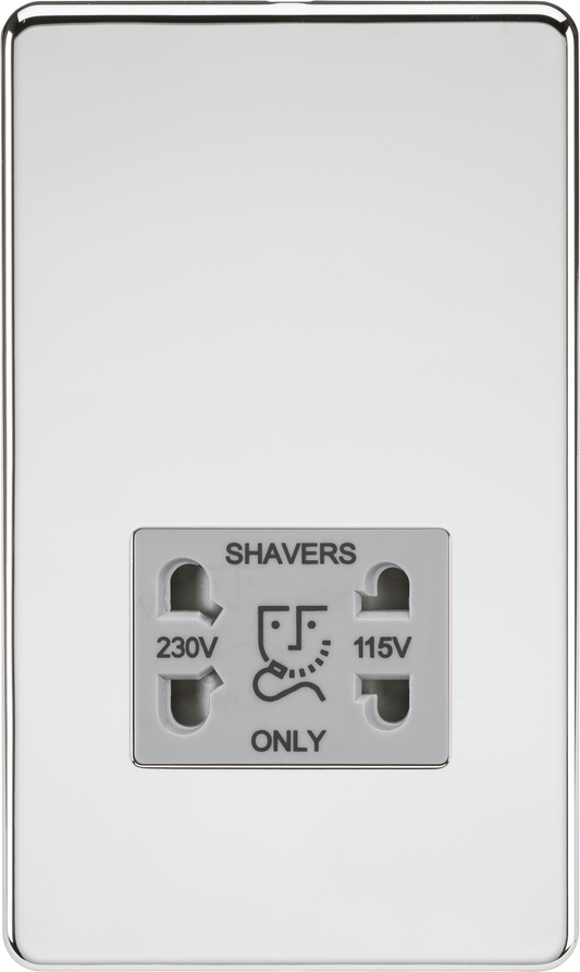 Knightsbridge SF8900PCG Dual Voltage 115/230V 20VA Shaver Socket Polished Chrome Grey Insert